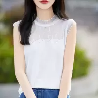 无袖上衣修身感衫显背心女夏设计瘦小季圆领镂空蕾丝内搭黑色外穿