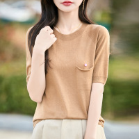 春季女装新款女士毛针织衫短袖女T恤女圆领一线成衣薄