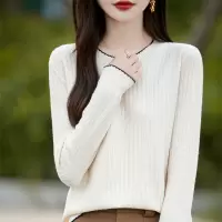 春秋冬新款安迪绒长袖针织衫女士圆领套头上衣坑条打底衫毛衣