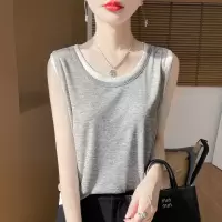 精纺圆领针织吊带背心2025年春夏新款拼色无袖套头打底衫假两件女