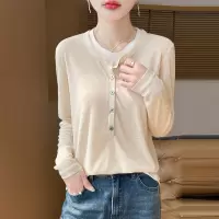 薄款假两件圆领长袖打底2025春季新款百搭女毛衣外穿防晒T恤宽松