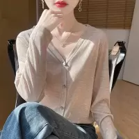 2025春夏季女装新款V领短款薄款搭配吊带裙时尚上衣长袖针织开衫