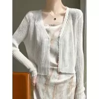 新款V领冰丝防晒开衫女薄款配吊带裙防晒衣外搭薄纱披肩韩版上衣