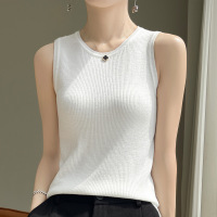 春夏新款低圆领女士精纺针织无袖背心轻薄透气宽肩带设计套头内搭