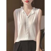 精纺针织吊带背心女花边半高领无袖宽松西装内搭打底衫上衣