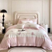 春夏季小清新60S兰精天丝四件套少女心花卉刺绣被套凉感床上用品