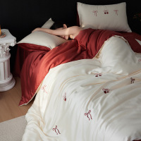 轻奢高级感60S兰精天丝四件套刺绣樱桃冰丝凉感床单被套夏季床品