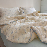 纯棉纱布夏凉被全棉皱皱双层纱空调夏被卡通可爱大豆薄被子单双人