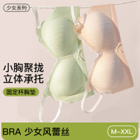 小清新风固定杯蕾丝内衣女小胸聚拢无钢圈收副乳软支撑少女文胸罩