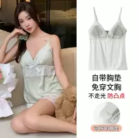 仿真丝纯欲性感睡衣女夏季薄款带胸垫吊带短裤套装冰丝女士家居服