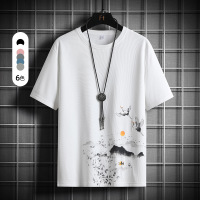 国潮仙鹤短袖打底衫夏季新款百搭宽松休闲男上衣上班日常圆领T恤