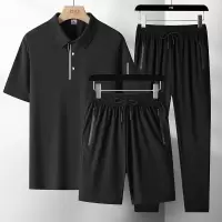 夏季POLO冰爽休闲男冰丝套装短袖长裤新款休闲网红同款大码三件套