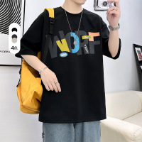 夏季大码多色印花潮圆领T恤新款百搭日系简约青春阳光学生短袖男