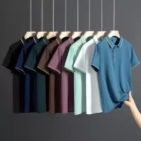 夏季新款冰丝T恤男休闲青年纯色透气短袖Polo衫男士翻领商务男装