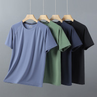 夏季新款冰丝T恤男大码速干圆领短袖透气短袖运动男士T恤休闲男装
