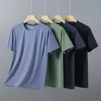 夏季新款冰丝T恤男大码速干圆领短袖透气短袖运动男士T恤休闲男装