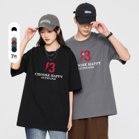 夏季新款情侣纯棉短袖T恤休闲美式潮牌印花宽松圆领T恤打底衫男装