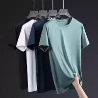 夏季新款男士圆领冰丝无痕T恤男装休闲短袖速干男士百搭体恤上衣