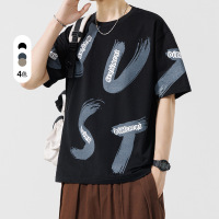 夏季新款男韩版圆领字母潮满印冰丝透气短袖T恤网红同款百搭上衣t