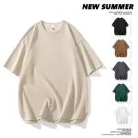 夏季新款重磅短袖T恤男纯色圆领半袖百搭休闲宽松大码打底衫男装