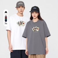 夏季男装重磅纯棉男士打底衫短袖T恤男时尚印花扑克圆领休闲体恤