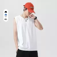 夏季纯色男运动背心打底宽松无袖短袖T恤男宽松百搭纯棉上衣圆领