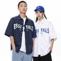 潮牌纯棉透气短袖衬衣嘻哈情侣衬衫男夏季宽松休闲男士开衫外套男