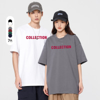 男士纯棉重磅打底衫情侣短袖T恤夏季新款休闲圆领字母印花青少年