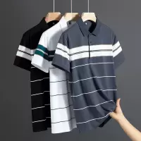 男装夏季新款潮流T恤男条纹情侣休闲百搭短袖翻领polo衫时尚男T恤