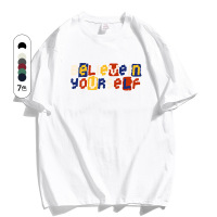 男装夏季新款纯棉T恤短袖百搭男士潮牌彩色字母印花潮流T恤男上衣