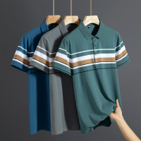 男装条纹Polo衫男夏季新款宽松翻领短袖T恤男潮牌复古半袖轻商务
