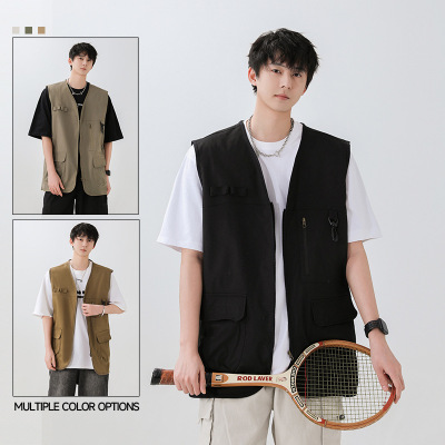 男装韩版工装马甲男士夏季新款户外摄影钓鱼马夹休闲坎肩外套男