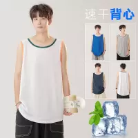 美式潮牌复古纯色宽松冰丝速干运动无袖棉背心T恤运动健身打底衫