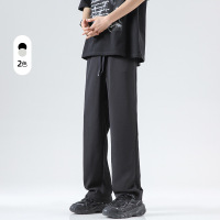 休闲裤男港风潮流速干夏季透气冰丝西裤直筒宽松纯色百搭长裤子男