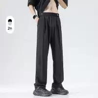夏季冰丝休闲裤男士新款潮流痞帅宽松西裤抽绳纯色长裤子百搭男生