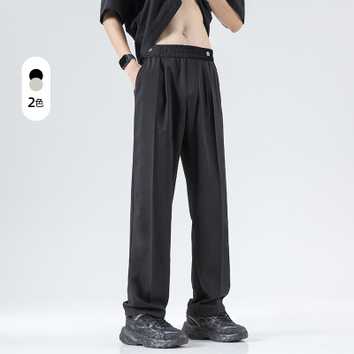 夏季冰丝休闲裤男士新款潮流痞帅宽松西裤抽绳纯色长裤子百搭男生