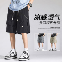 夏季新款冰丝休闲短裤宽松时尚潮流运动青少年工装男士五分裤男装