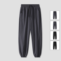 夏季新款冰丝男士九分裤纯色百搭宽松潮牌青少年休闲裤子男士