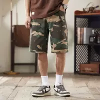 夏季新款男士迷彩牛仔短裤男港风ins宽松直筒五分裤潮流休闲中裤