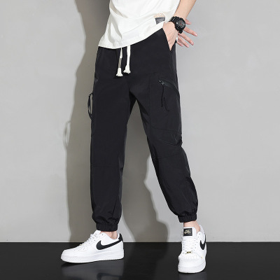 夏季新款男装时尚百搭港风宽松休闲运动束脚工装裤子