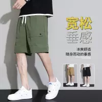 夏季新款运动短裤男宽松垂感冰丝大码短裤潮流休闲百搭男士五分裤