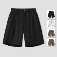 夏季潮流新款男士纯色小西裤舒适港风纽扣五分短裤垂感宽松休闲裤