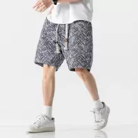 新款夏五分裤男装男士工装短裤休闲日系印花抽绳卫裤直筒运动裤子