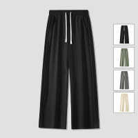 男装夏季冰丝宽松直筒运动休闲裤子男抽绳百搭青少年男士阔腿长裤