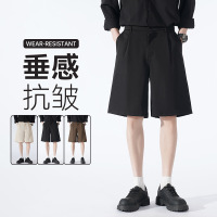 男装夏季学生男士休闲西裤港风宽松阔腿五分裤垂感直筒短裤裤子男