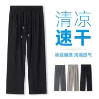 男装夏季新款冰丝休闲裤男士纯色宽松直筒百搭运动男生阔腿长裤子