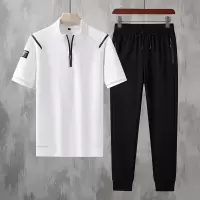 男装夏季新款运动套装男士立领短袖休闲运动服纯色两件套青年套装