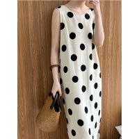 波点裙无袖背心连衣裙夏季新款法式圆领开叉系带显瘦设计感长裙子