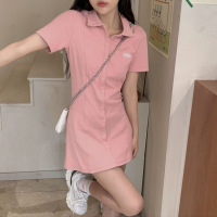 纯欲风韩系Polo领连衣裙女装夏季新款设计感收腰a字T恤裙短裙