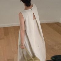 女装新款chic镂空露背简约气质中长款圆领背心无袖连衣裙